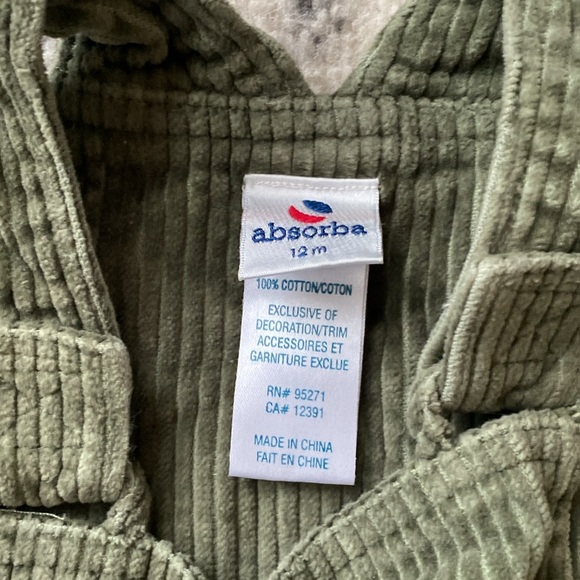 Absorba | Army Khaki Green Corduroy Kids Overalls - 100% Cotton - 12M - Picture 2 of 6